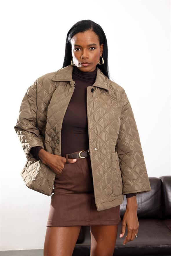 Kahverengi Atkı Detaylı Kapitone Mont 0762