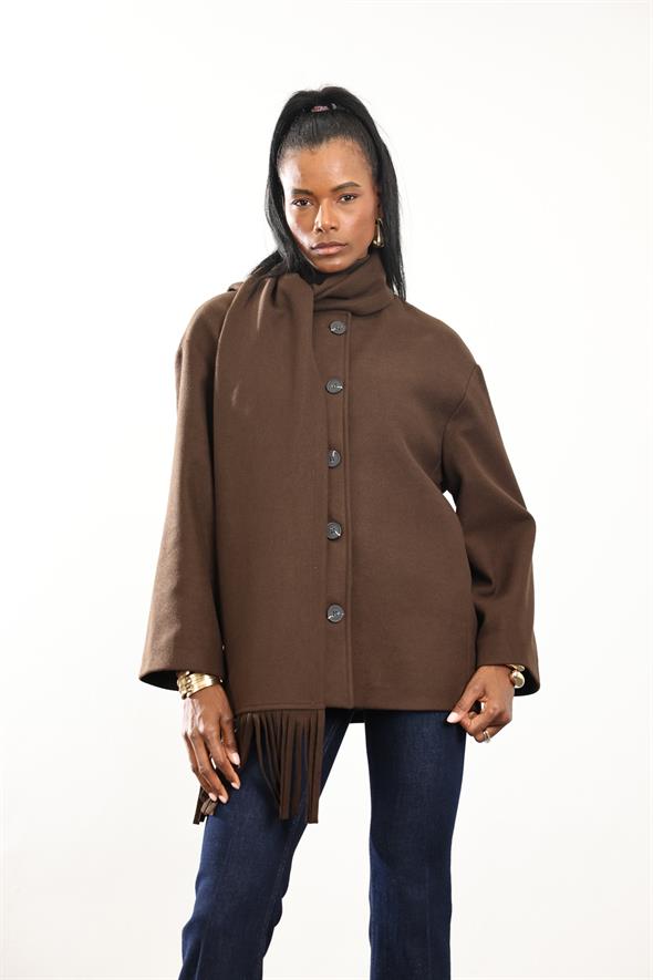 Kahverengi Atkılı Kaşe Mont D99800