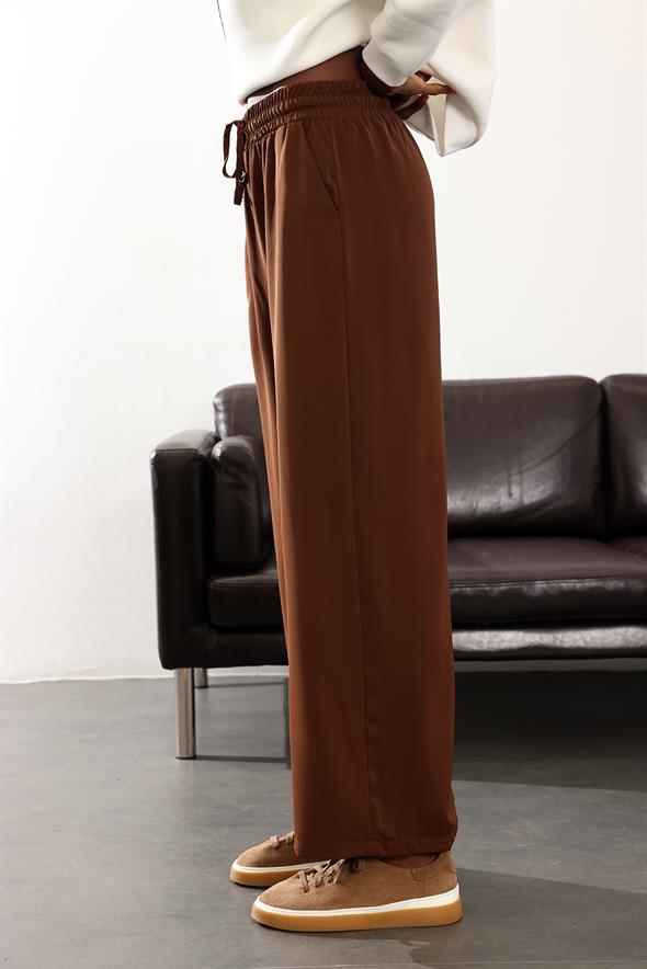 Kahverengi Beli Lastikli Kırışmaz Rahat Pantolon 70858
