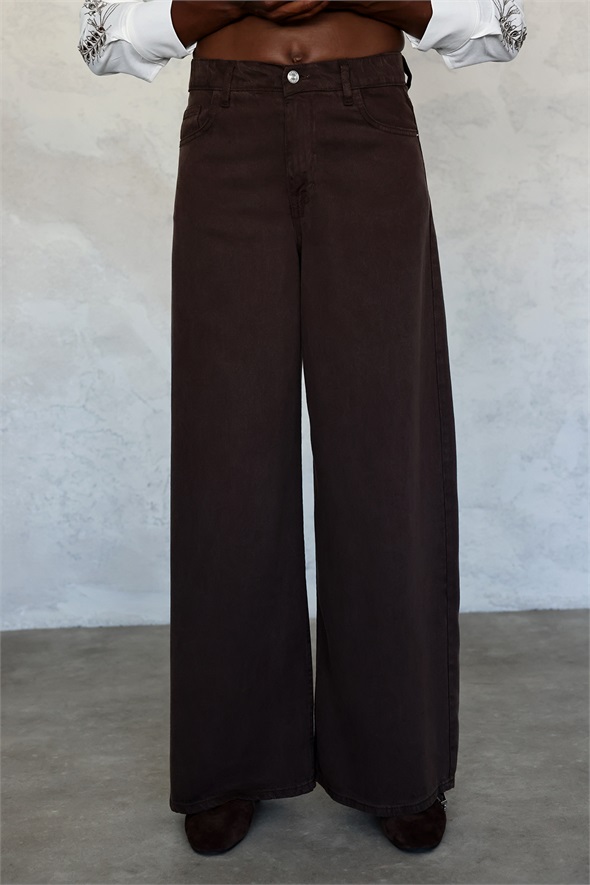 Kahverengi Beli Lastikli Tensel Jean 01073