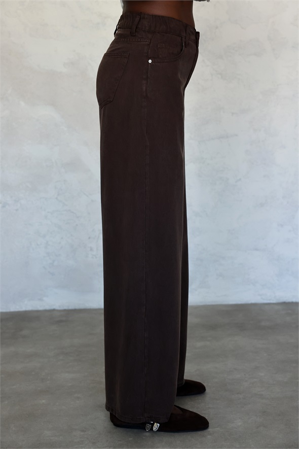 Kahverengi Beli Lastikli Tensel Jean 01073