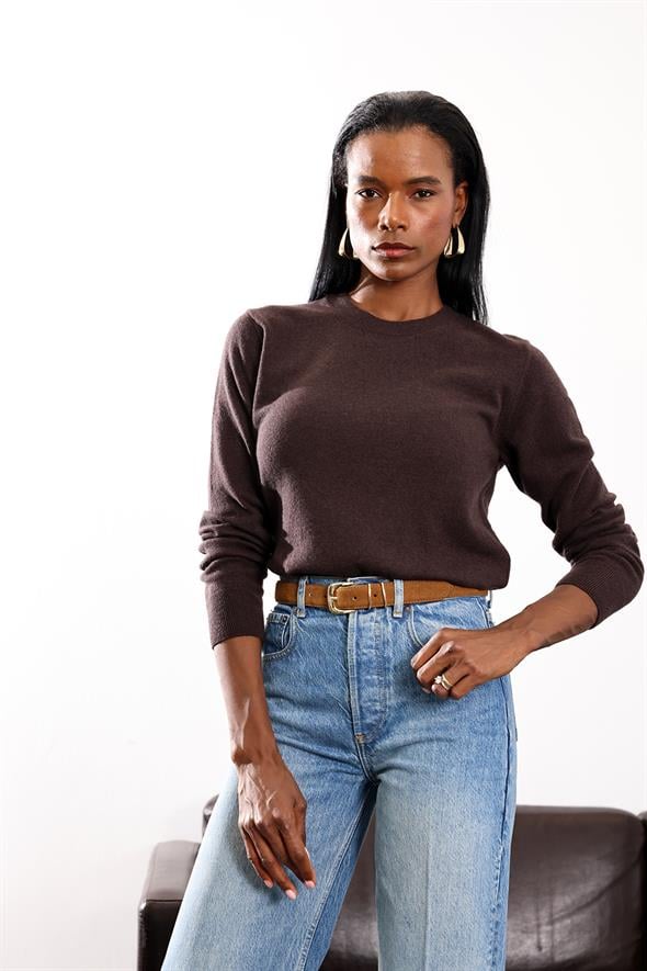 Kahverengi Bisiklet Yaka Kaşmir Basic Triko 