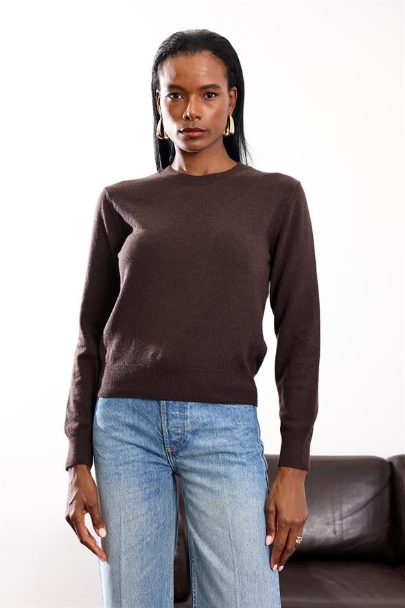 Kahverengi Bisiklet Yaka Kaşmir Basic Triko 