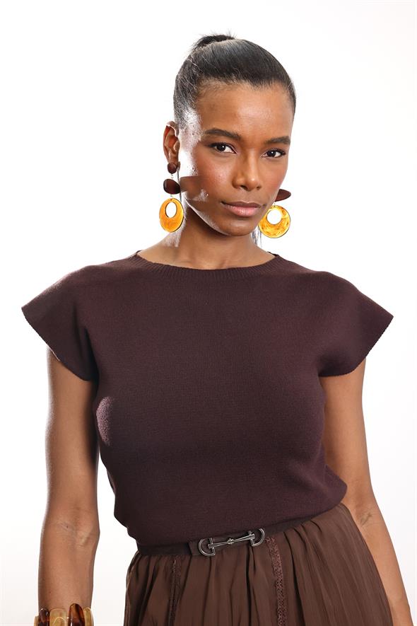 Kahverengi Bisiklet Yaka Kolsuz Triko 4821