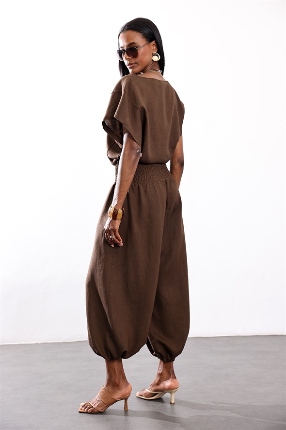 Kahverengi Bluz Pantolon Takım 1386