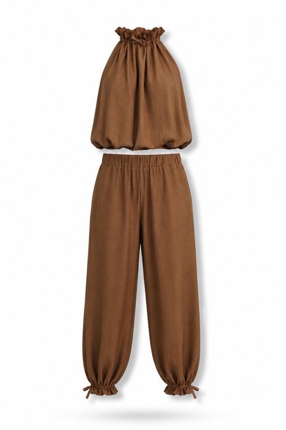 Kahverengi Bluz Şalvar Pantolon Takım 580977