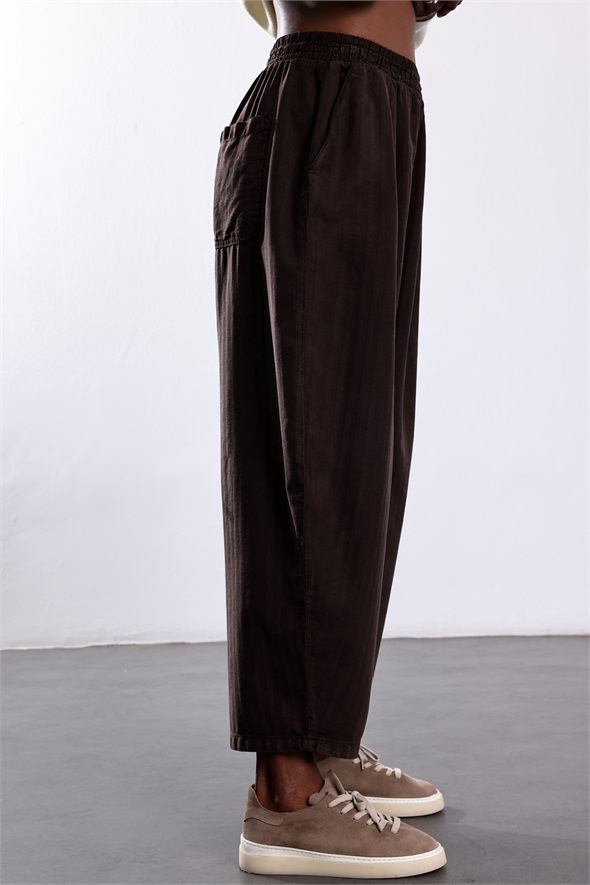 Kahverengi Çizgili Barrel Pantolon 031748