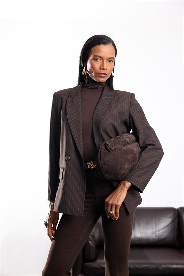 Kahverengi Çizgili Blazer Ceket 17165