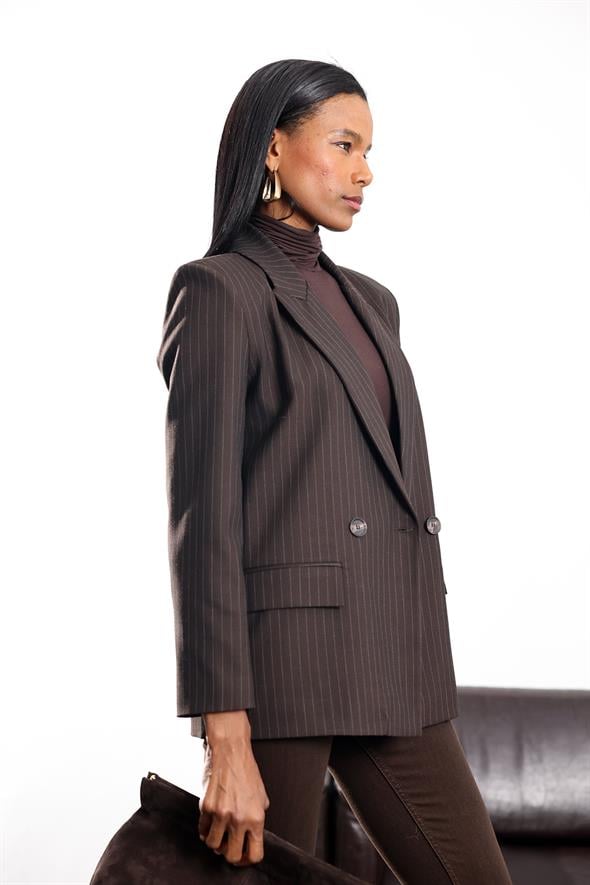 Kahverengi Çizgili Blazer Ceket 17165