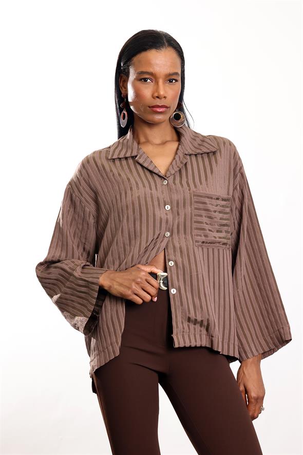 Kahverengi Çizgili Dökümlü Gömlek 4998