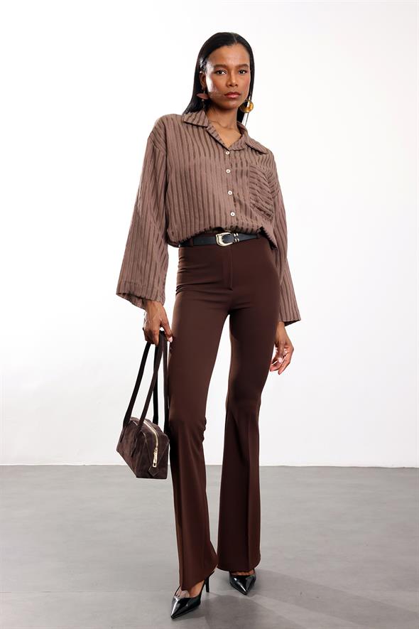 Kahverengi Çizgili Dökümlü Gömlek 4998