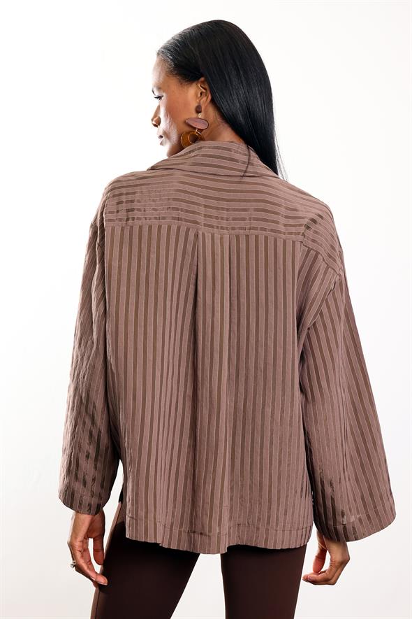 Kahverengi Çizgili Dökümlü Gömlek 4998