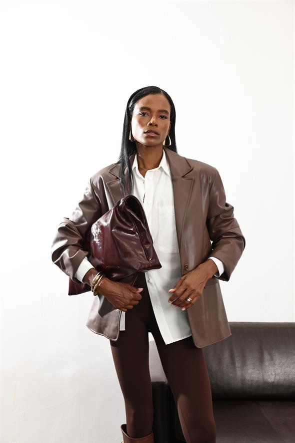 Kahverengi Deri Blazer Ceket 0554