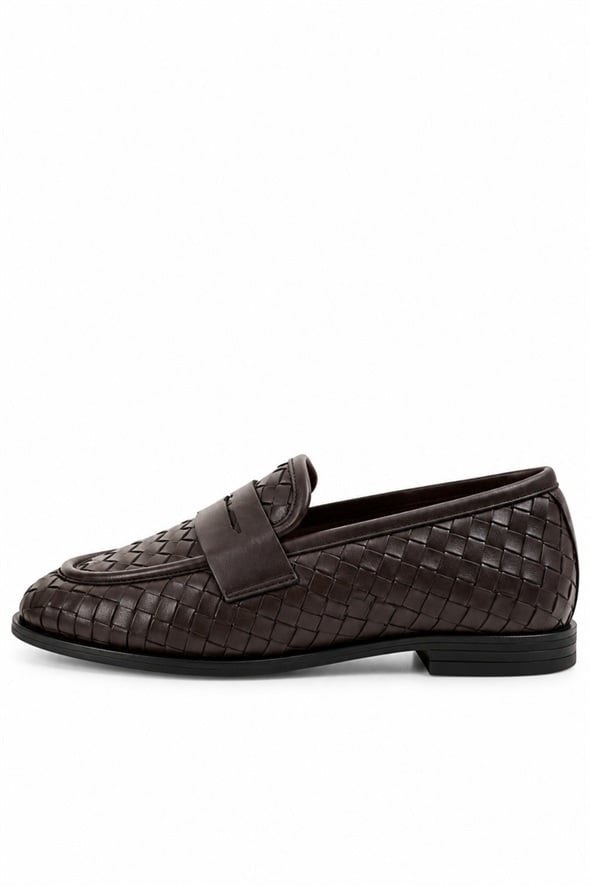 Kahverengi Deri Örgü Loafer 43702