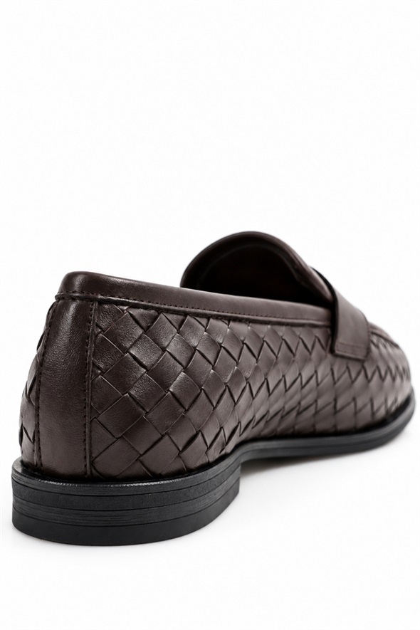 Kahverengi Deri Örgü Loafer 43702