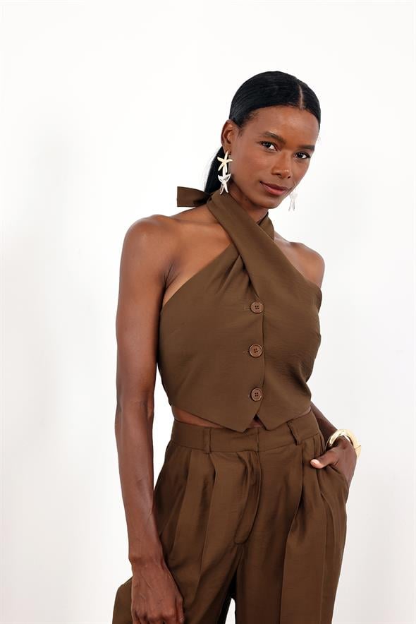 Kahverengi Dökümlü Tencel Takım 5454