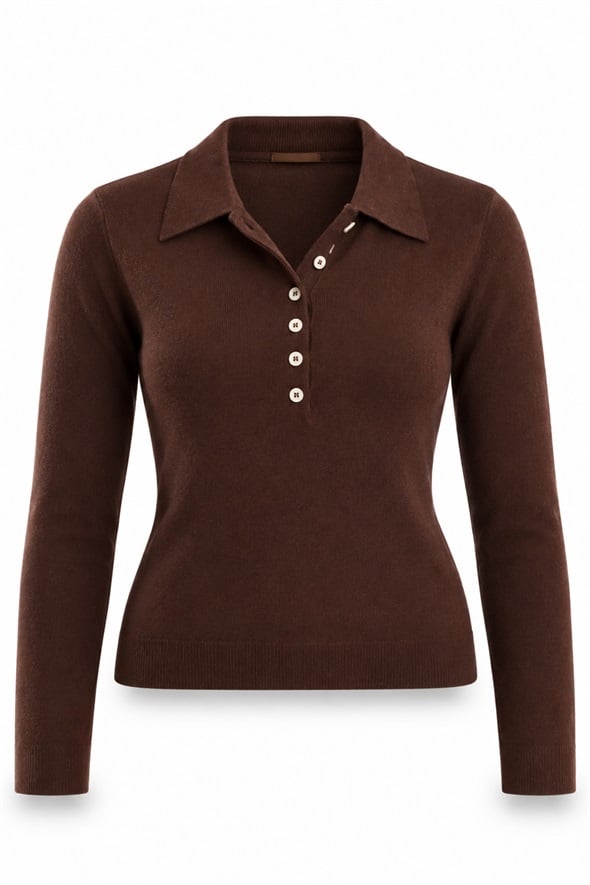 Kahverengi Düğmeli Polo Yaka Triko 5065