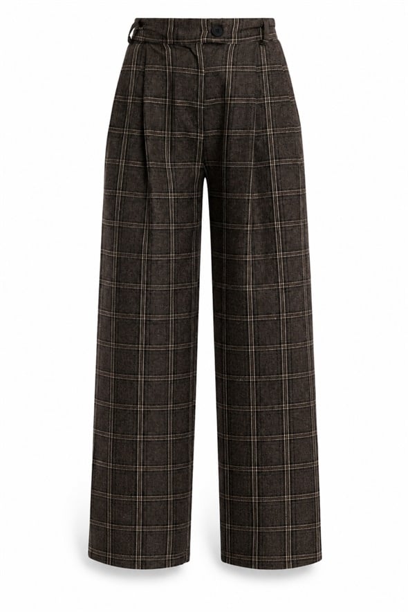 Kahverengi Ekose Desen Pantolon 0057