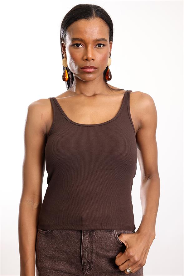 Kahverengi Fitilli İnce Askılı Atlet 24113