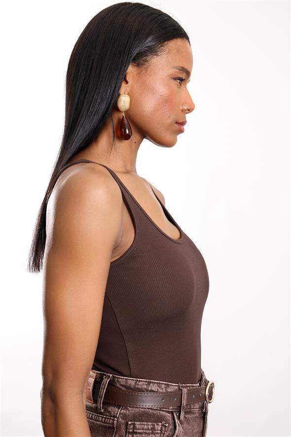 Kahverengi Fitilli İnce Askılı Atlet 24113