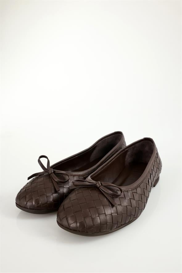 Kahverengi Flexible Deri Örgü Babet 36617