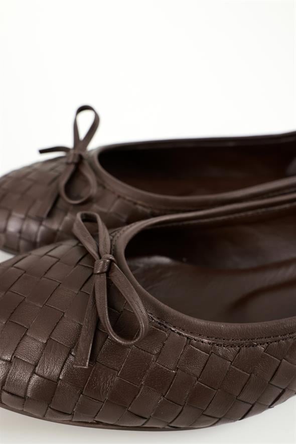 Kahverengi Flexible Deri Örgü Babet 36617