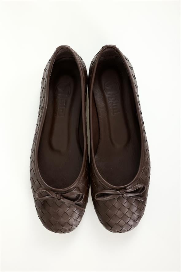 Kahverengi Flexible Deri Örgü Babet 36617