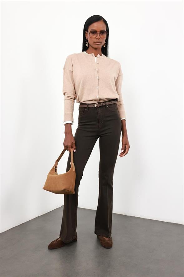 Kahverengi Full Likra Toparlayan Flare Jean 7578