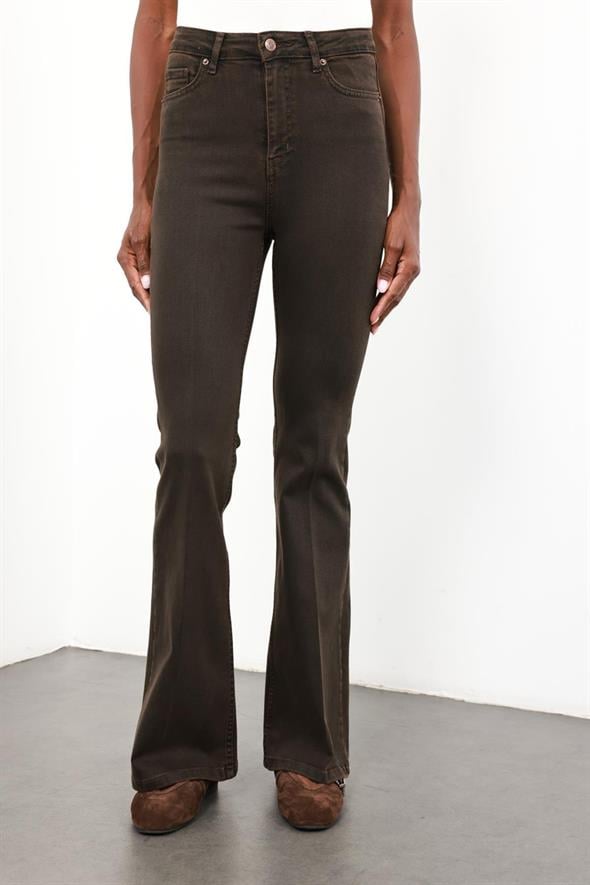 Kahverengi Full Likra Toparlayan Flare Jean 7578