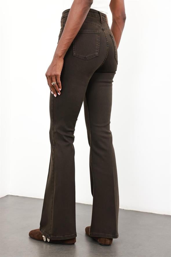 Kahverengi Full Likra Toparlayan Flare Jean 7578