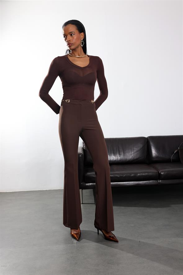 Kahverengi İspanyol Kumaş Pantolon 1273