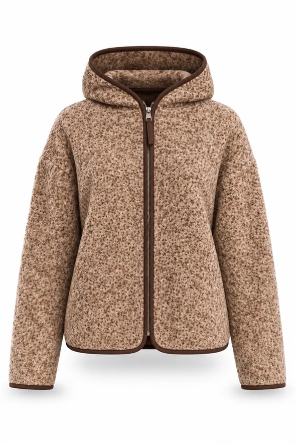 Kahverengi Kapüşonlu Polar Ceket 22870
