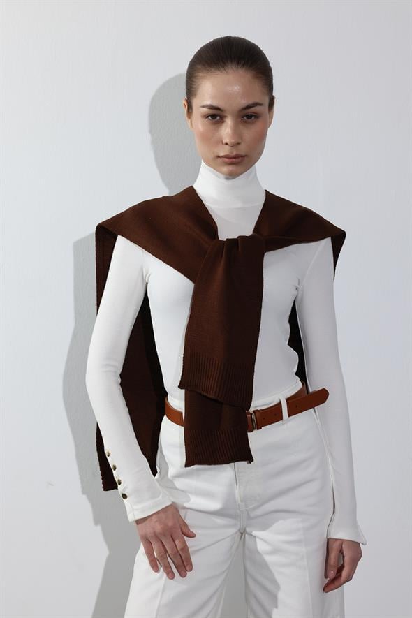 Kahverengi Kare Parçalı Atkı HRK01