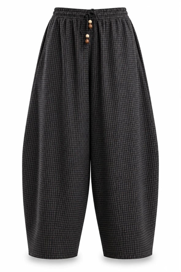 Kahverengi Kareli Barrel Pantolon 51459
