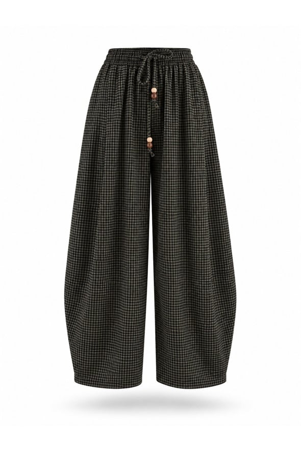 Kahverengi Kareli Barrel Pantolon 51459