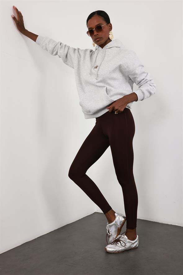 Kahverengi Karyoka Dikişli Toparlayan Tayt 