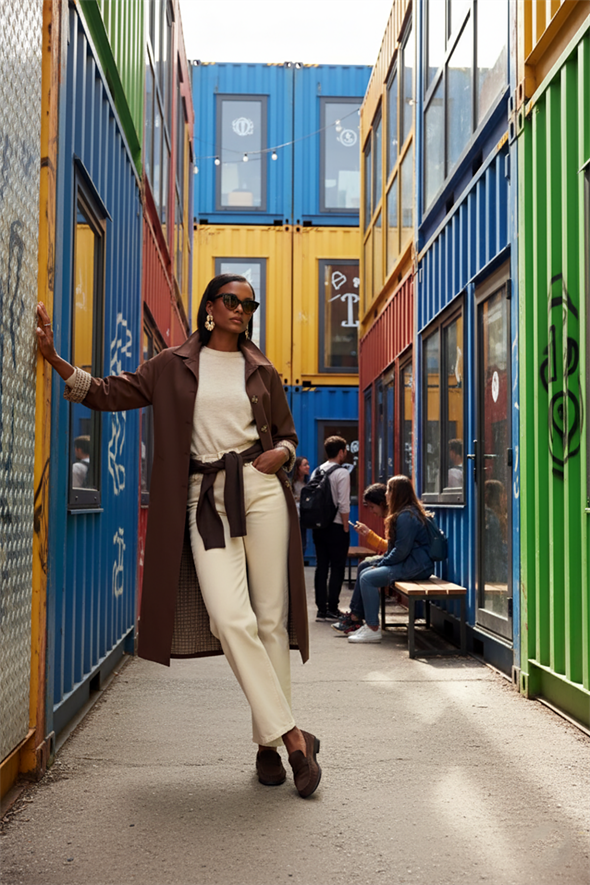 Kahverengi Kazayağı Astarlı Trençkot 0320