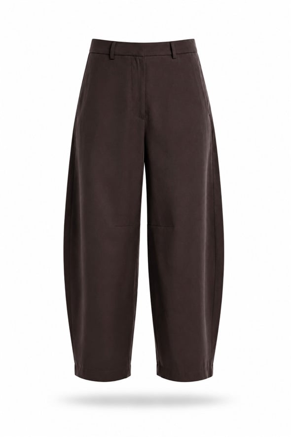 Kahverengi Kemerli Barrel Kesim Pantolon 444