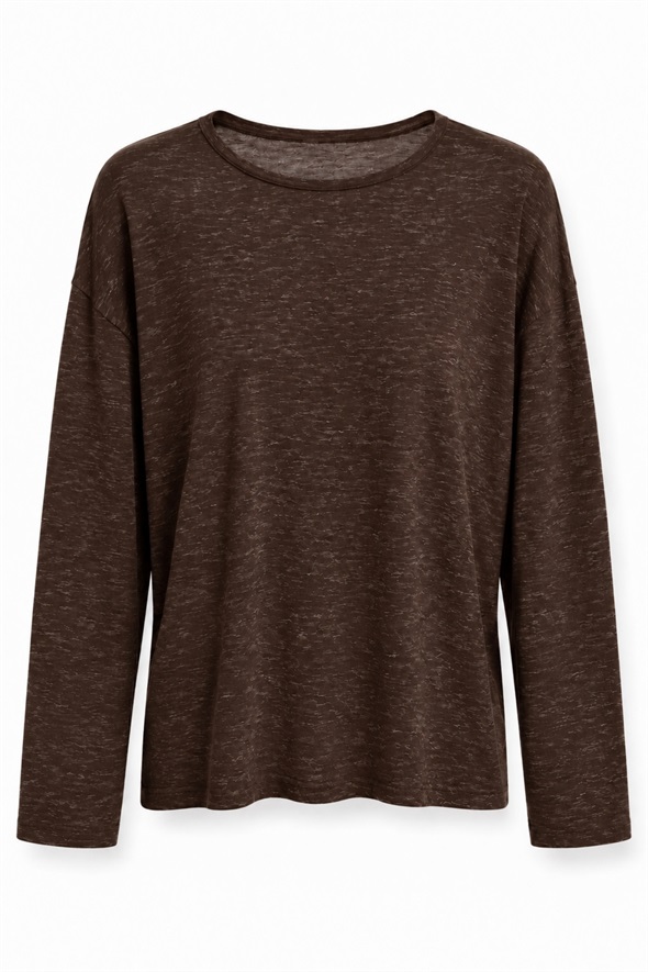 Kahverengi Kendinden Dokulu Oversize Bluz 27377