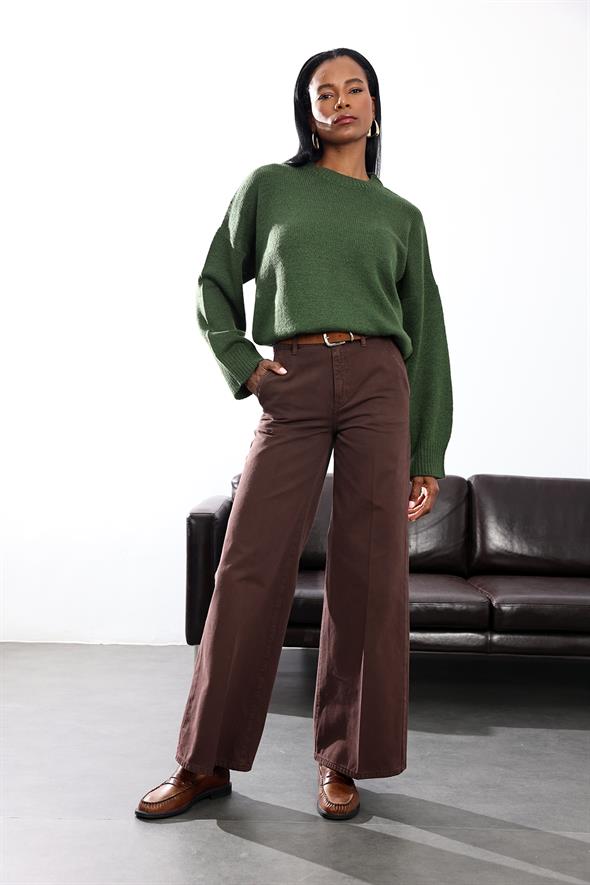 Kahverengi Klasik Wide Leg Jean 