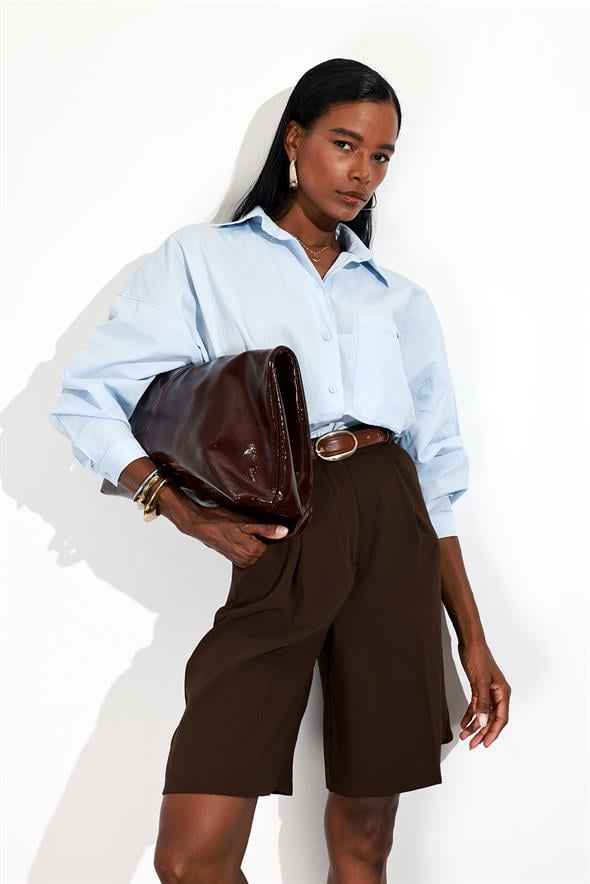 Kahverengi Krep Bermuda Şort 1593