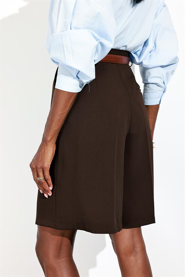 Kahverengi Krep Bermuda Şort 1593