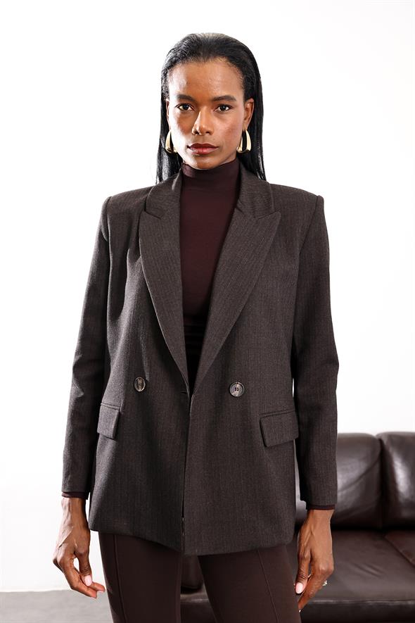 Kahverengi Kruvaze Blazer Ceket 17165