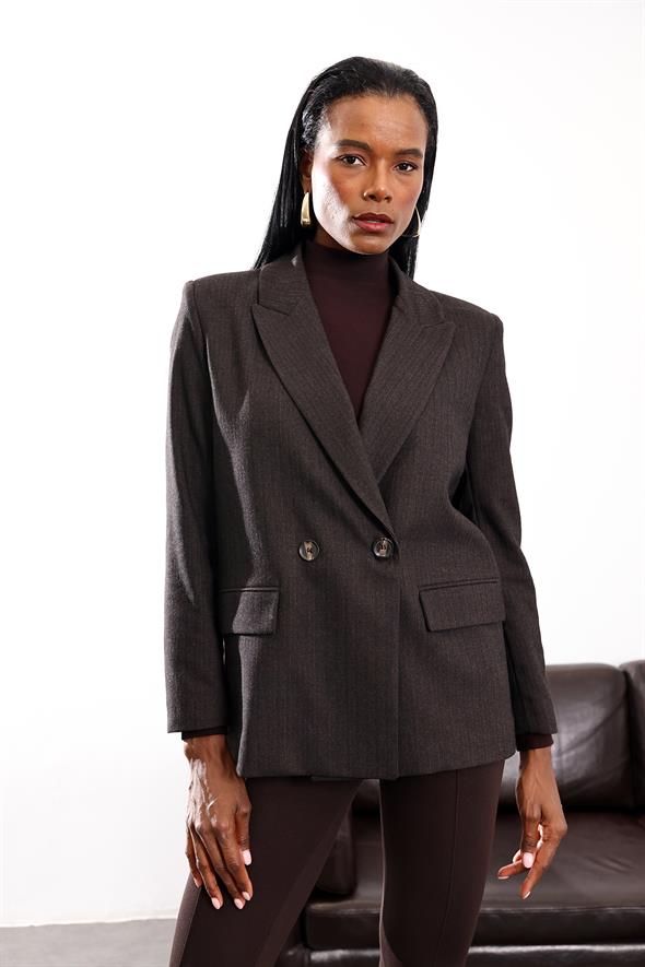 Kahverengi Kruvaze Blazer Ceket 17165