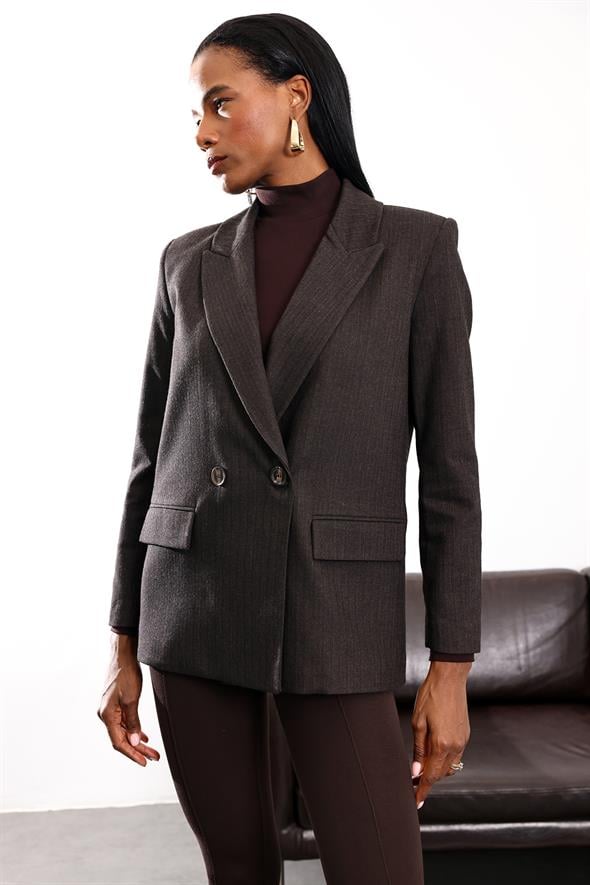 Kahverengi Kruvaze Blazer Ceket 17165