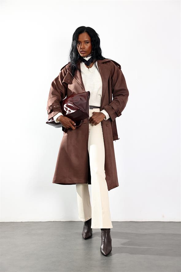 Kahverengi Kruvaze Yaka Süet Kaban 9608