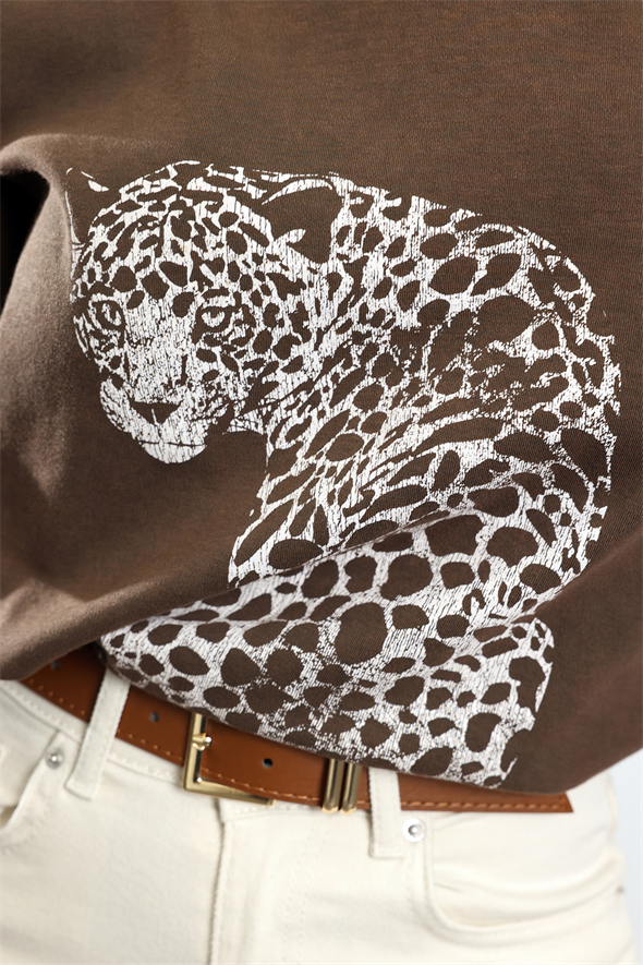 Kahverengi Leopar Baskılı Tshirt 18111