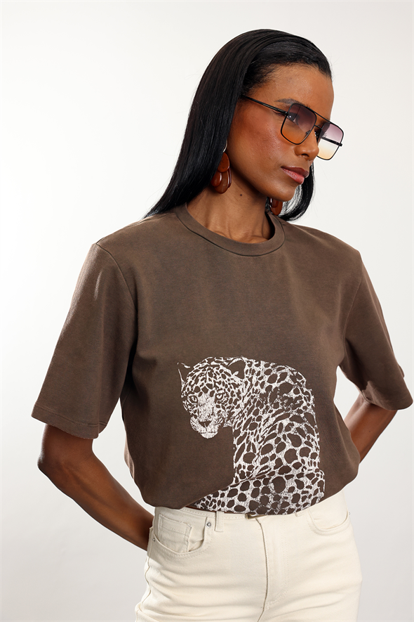 Kahverengi Leopar Baskılı Tshirt 18111