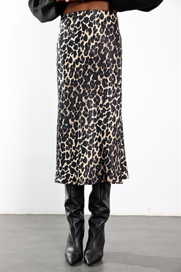 Kahverengi Leopar Desen Saten Etek 17538