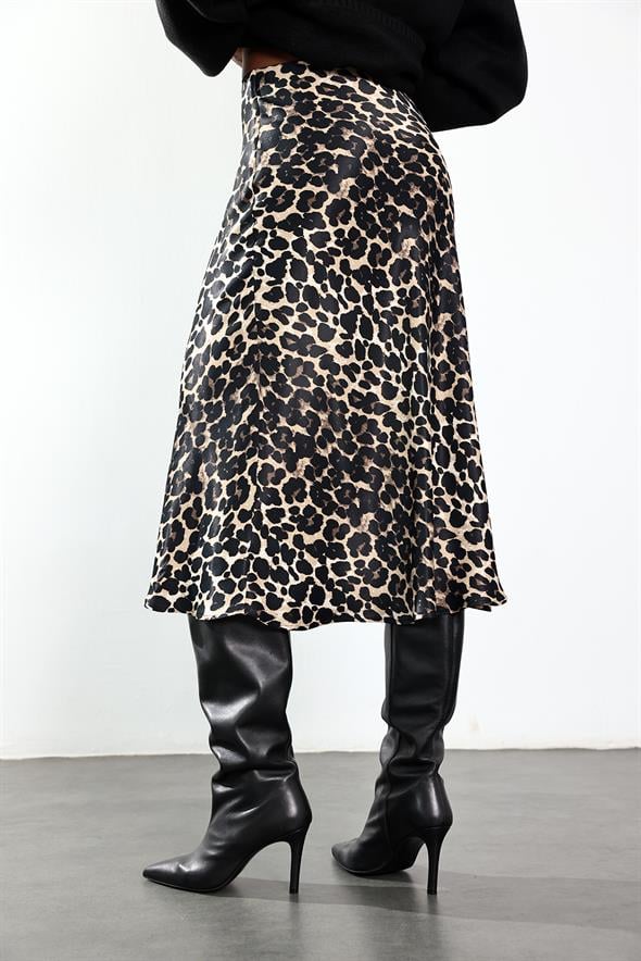 Kahverengi Leopar Desen Saten Etek 17538